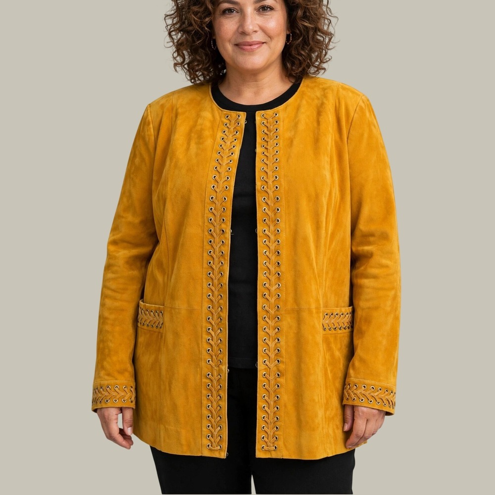 NEW Vintage Bradley Bayou Suede Leather Jacket 2X Women's Mustard Laced Western